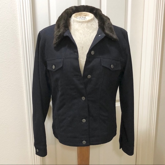 NWT - Gap Women’s Navy Wool Jacket w/Fur Collar- L - Picture 2 of 13